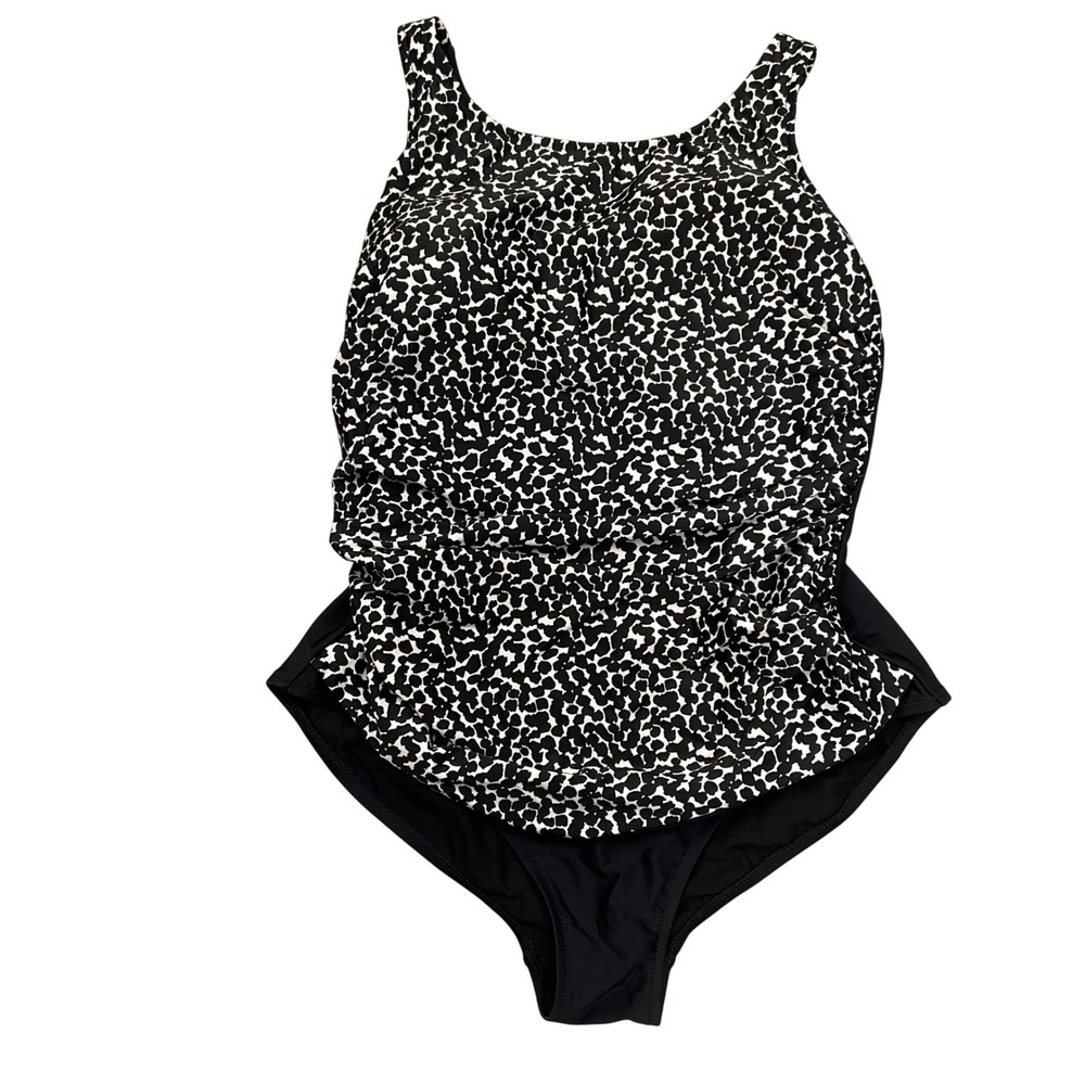 Amoena Morena HB Swimsuit Women 18C Black White Ruched Mastectomy 70750 Modest